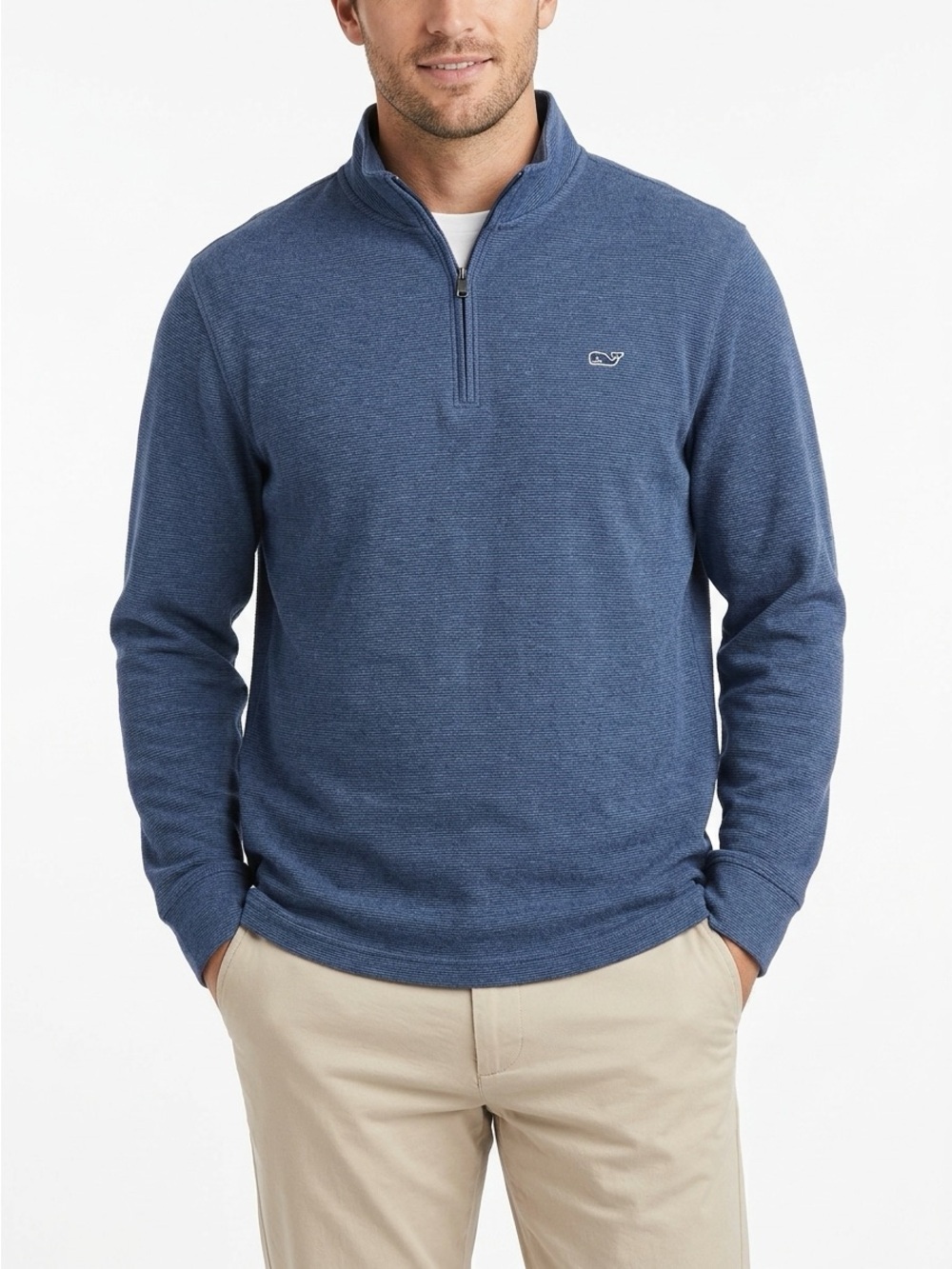 Vineyard Vines Big & Tall Saltwater Quarter Zip Ribbed Blue 3XB